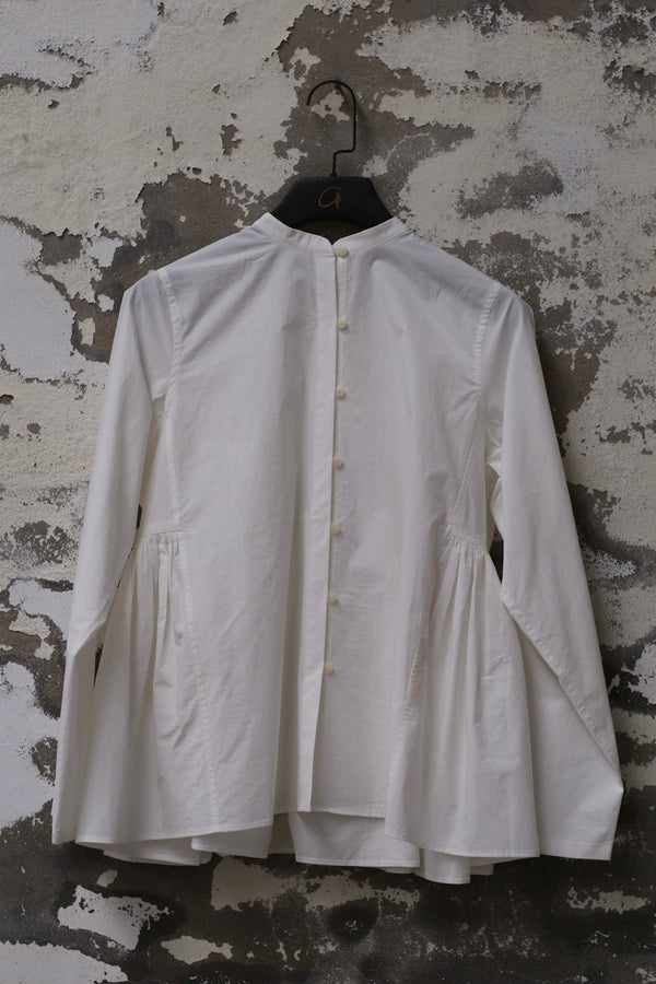 UNISECON 25 Spring/Summer Stand Collar Pleated Top USC-U11W20-BAI White
